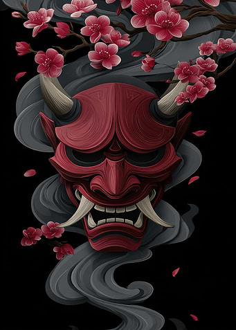 Hannya Mask with Cherry Blossoms