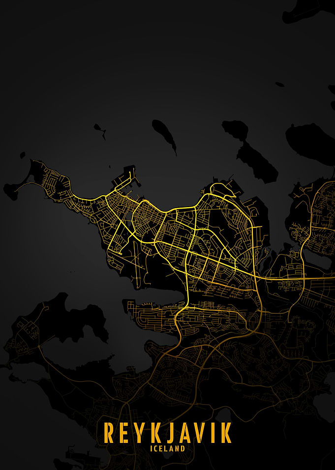 Golden Reykjavik City Map