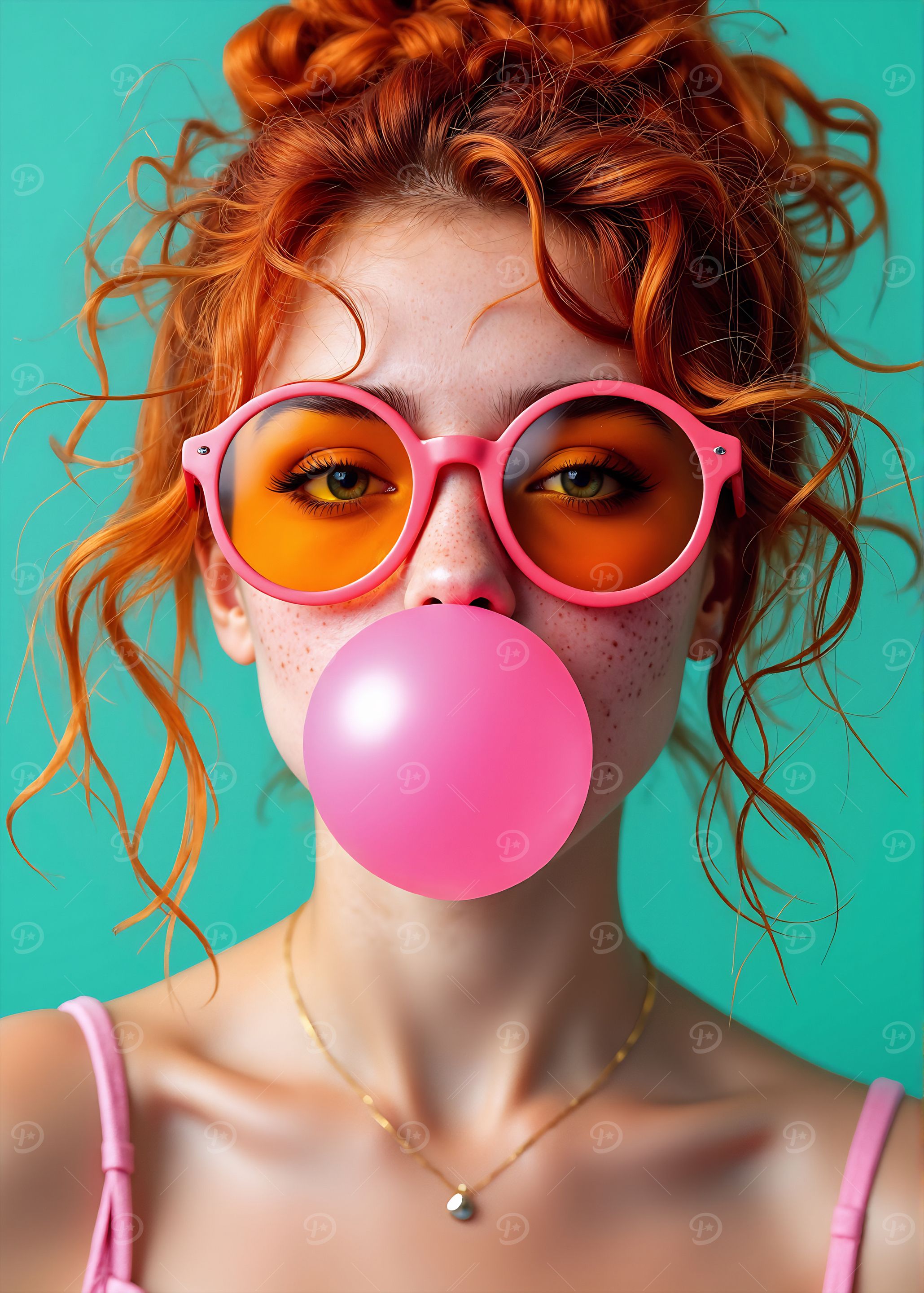 Girl with Bubblegum and Pink Glasses