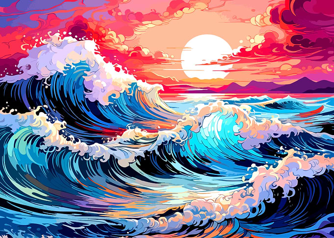 Ocean Waves at Sunset Digital Art