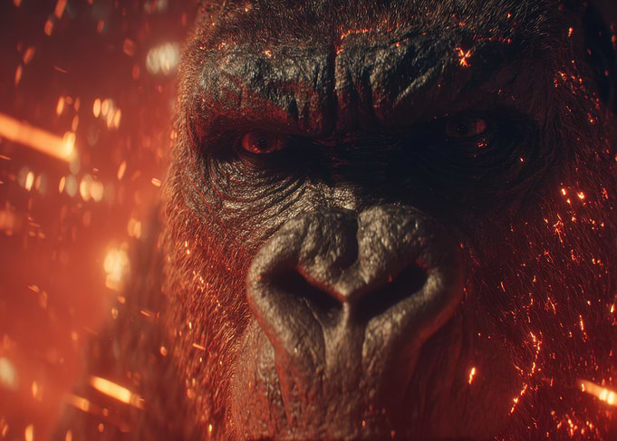 Intense Gorilla Portrait with Fiery Background