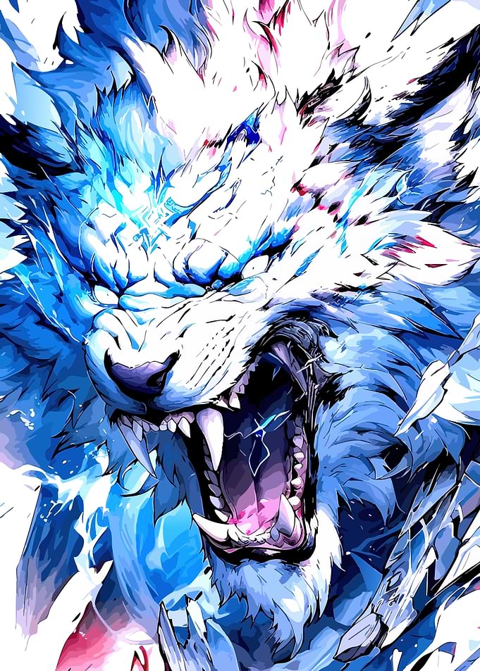Blue and White Wolf Digital Art