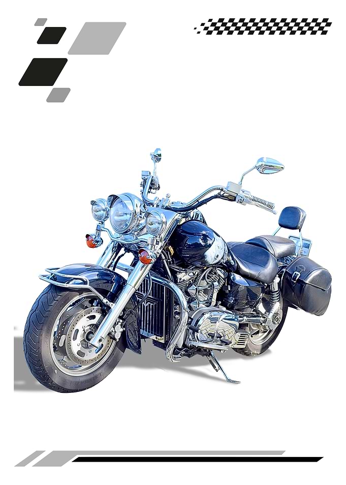 Black and Chrome Motorcycle on White