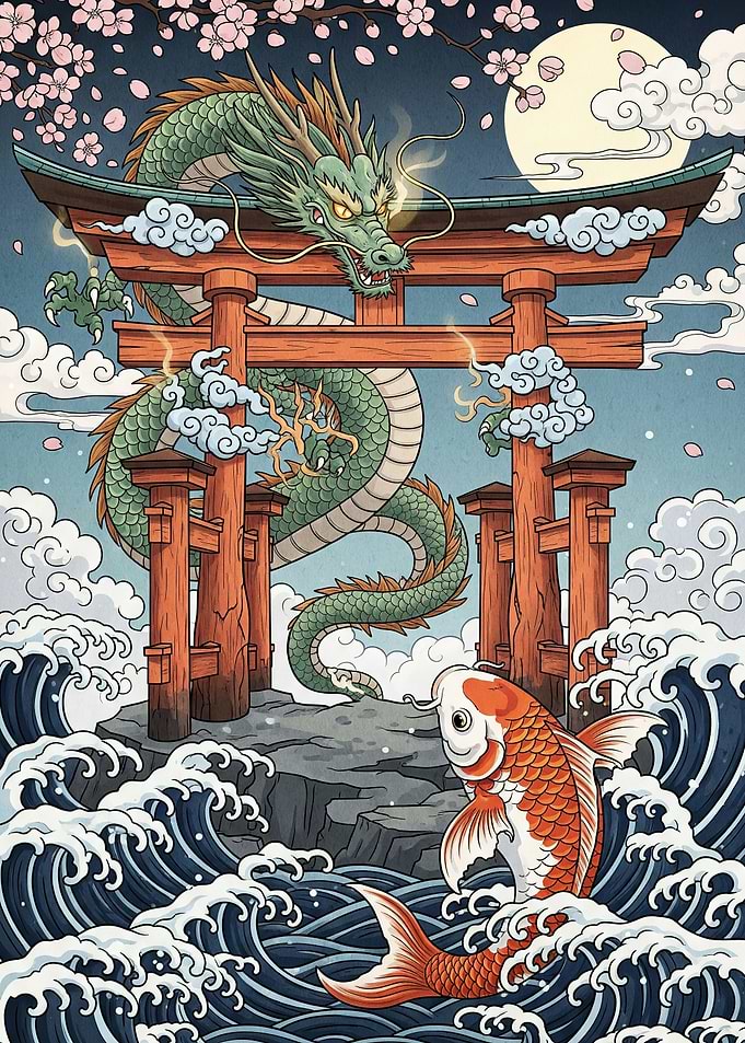 Dragon Torii Gate and Koi Fish