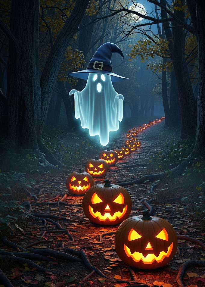 Halloween Ghost and Pumpkin Path