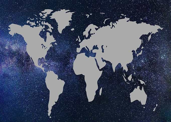 World Map on Starry Background