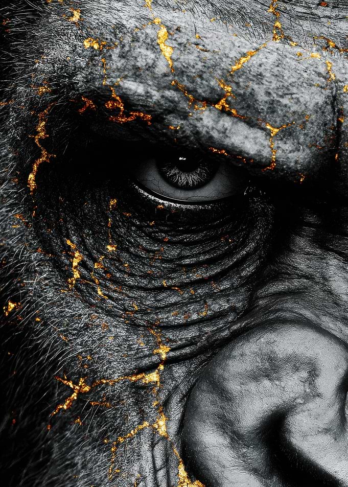 Gorilla Portrait with Golden Cracks