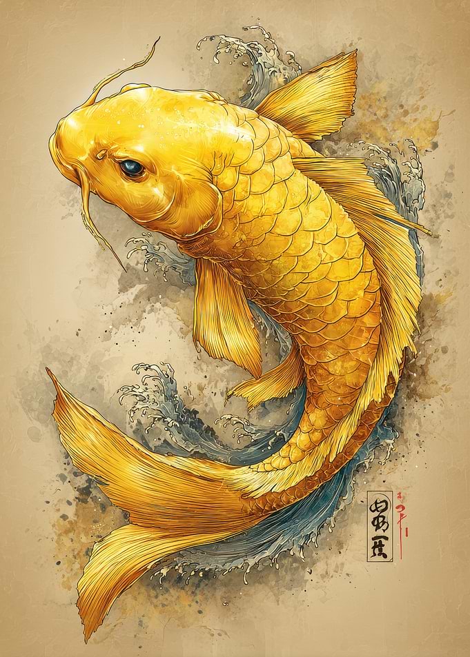 Golden Koi Fish Watercolor poster