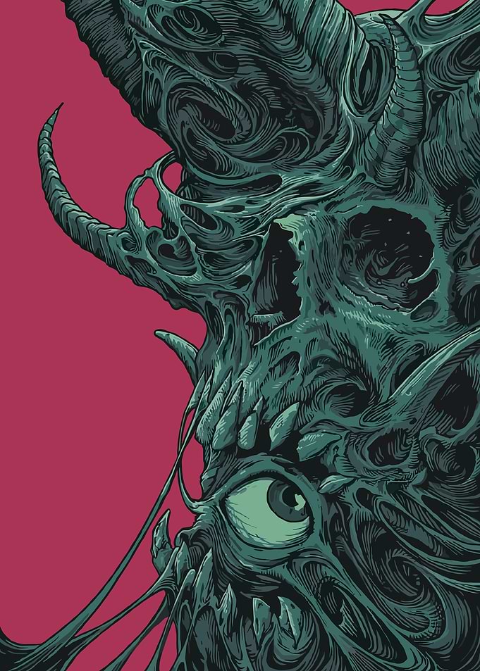 Horror Skull with Eye and Horns