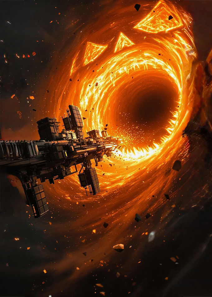 Space Station Near Fiery halloween black hole