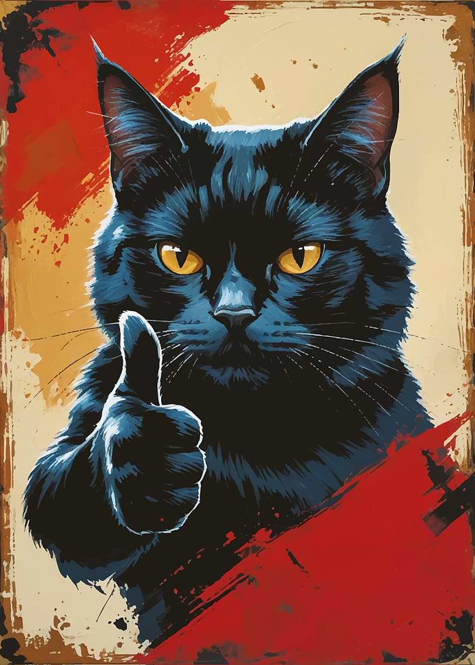 Black Cat Thumbs Up Art