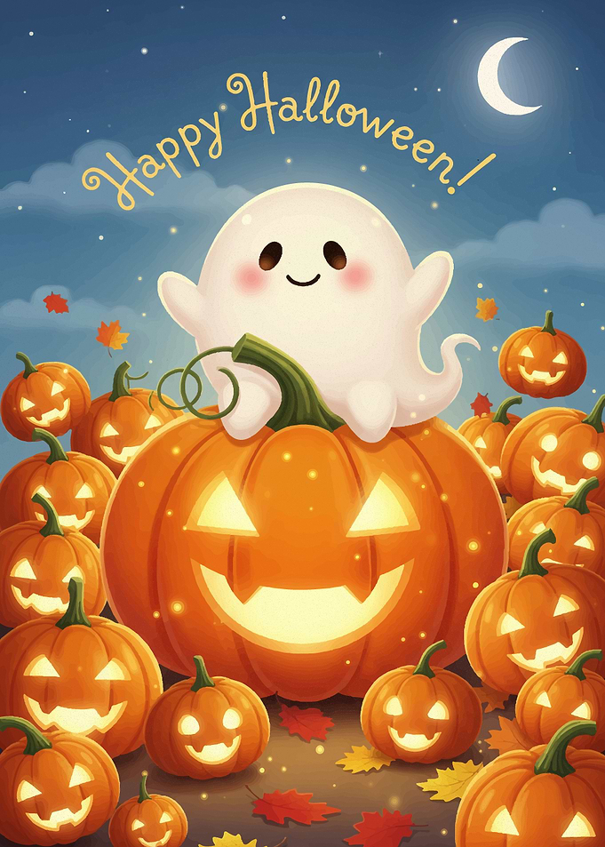 Happy Halloween Ghost and Pumpkins Halloween2025
