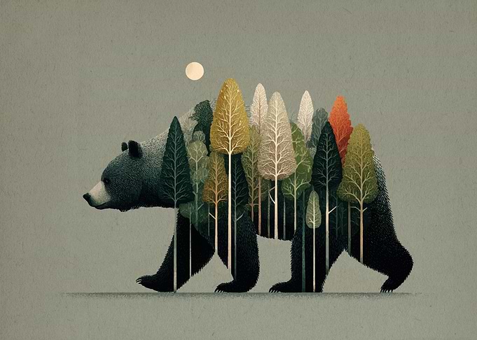 Bear and Forest Silhouette Illustration