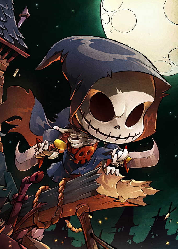 Cartoon Grim Reaper on Broomstick