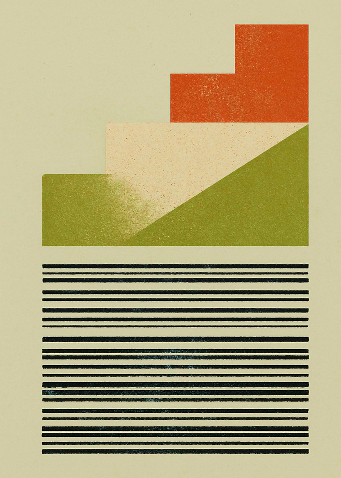 Abstract Green Geometric Composition with Stripes