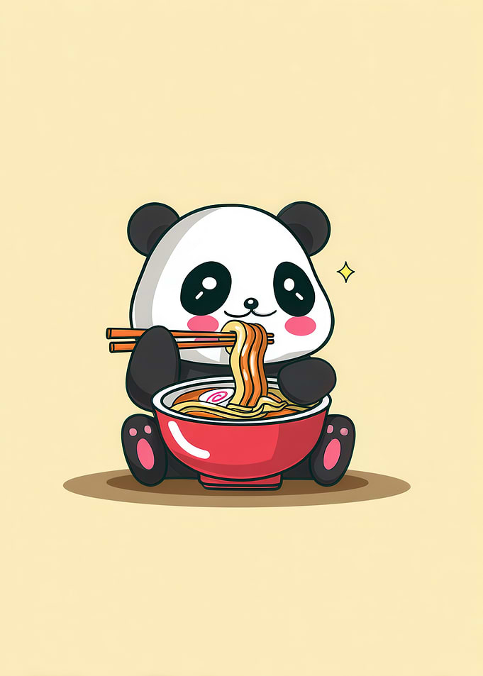 Cute Panda Eating Ramen Illustration