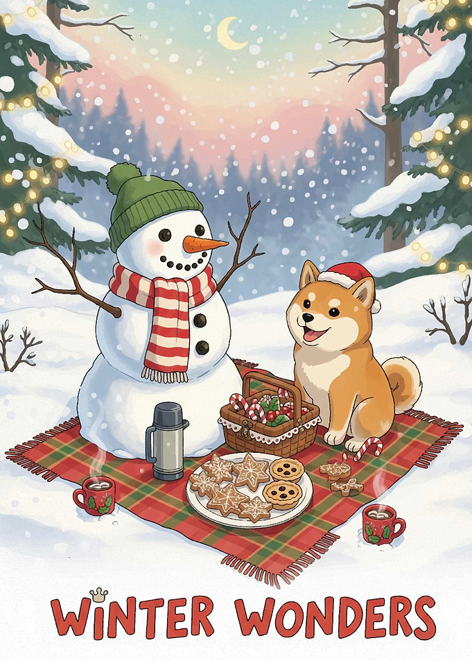 Winter Wonders Picnic with Snowman and Dog