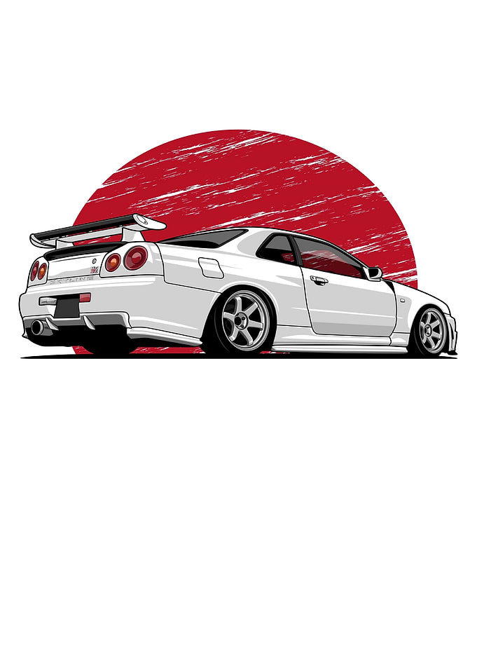 White Nissan Skyline with Red Sun