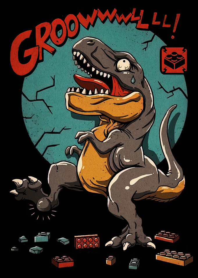 Dinosaur Stepping on Toy Bricks Cartoon