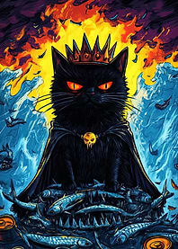 Black Cat King on Fish Throne