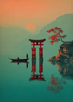 Japanese Torii Gate at Sunset