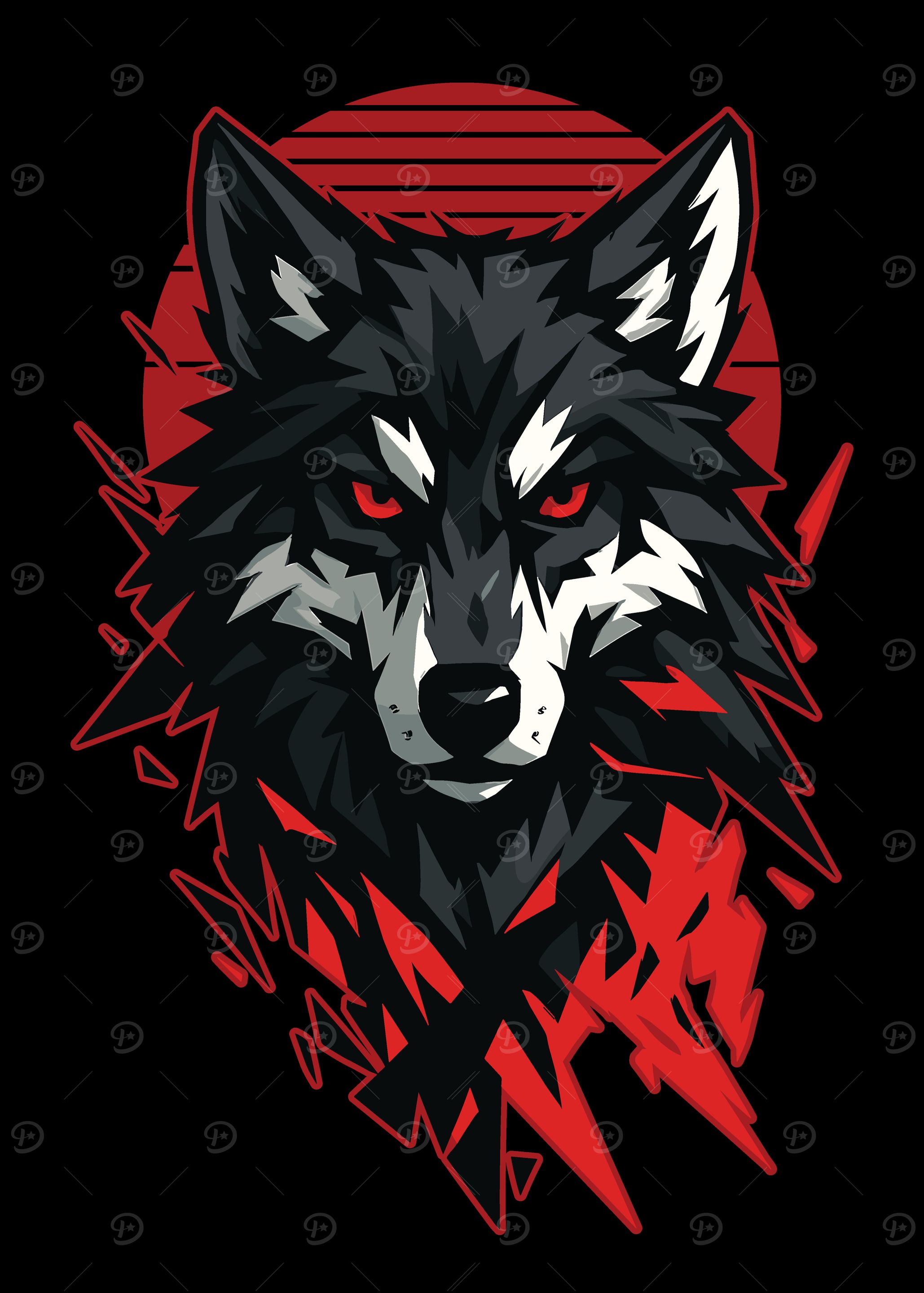 Wolf Head Red Moon Wolf