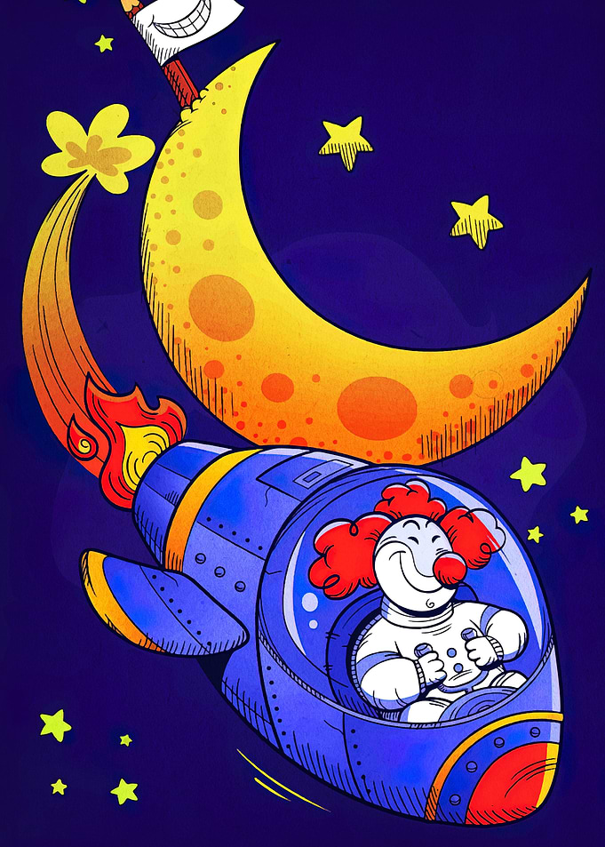 Clown Astronaut in Space Cartoon