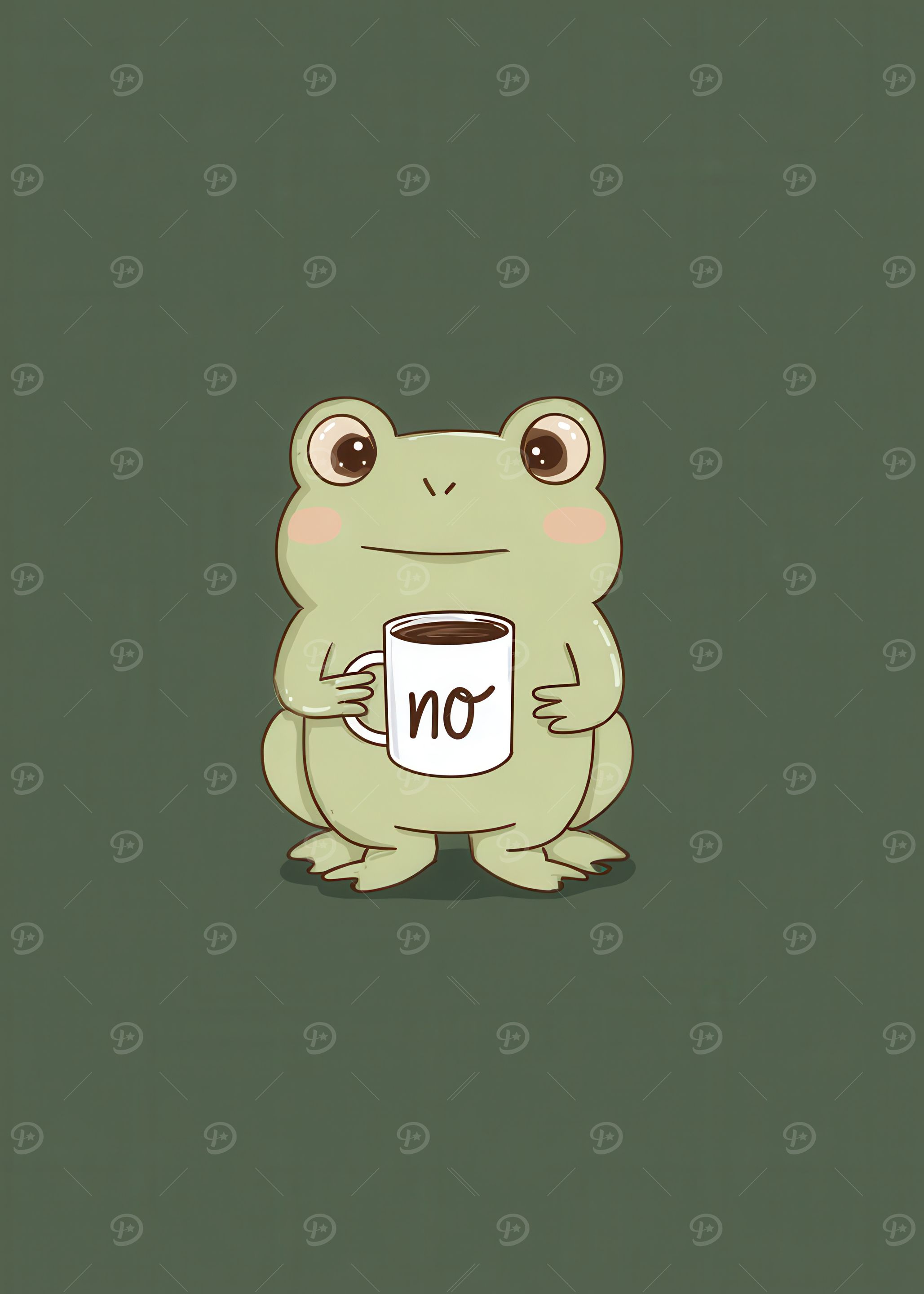 Frog with Coffee Mug Saying No