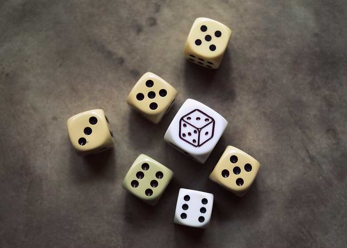 Scattered Dice on a Textured Surface