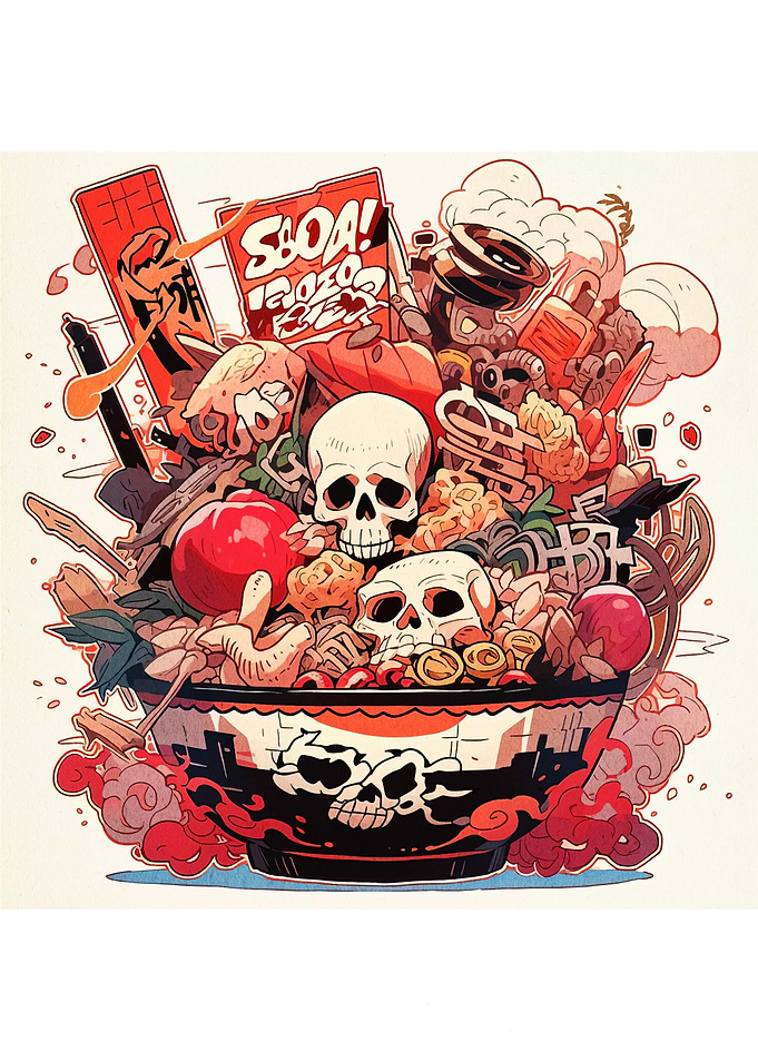 Skull Ramen Bowl Illustration