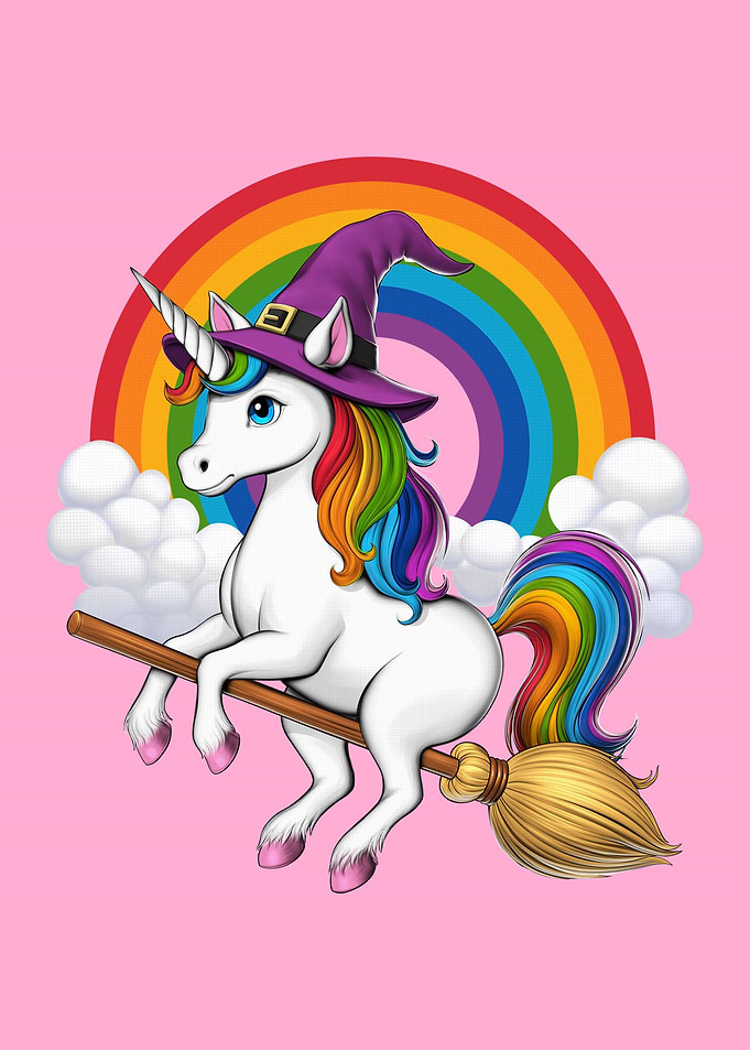 Unicorn Witch Riding Broom