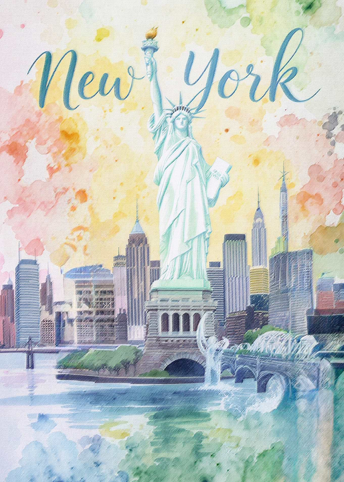 New York City Watercolor Painting on Canvas