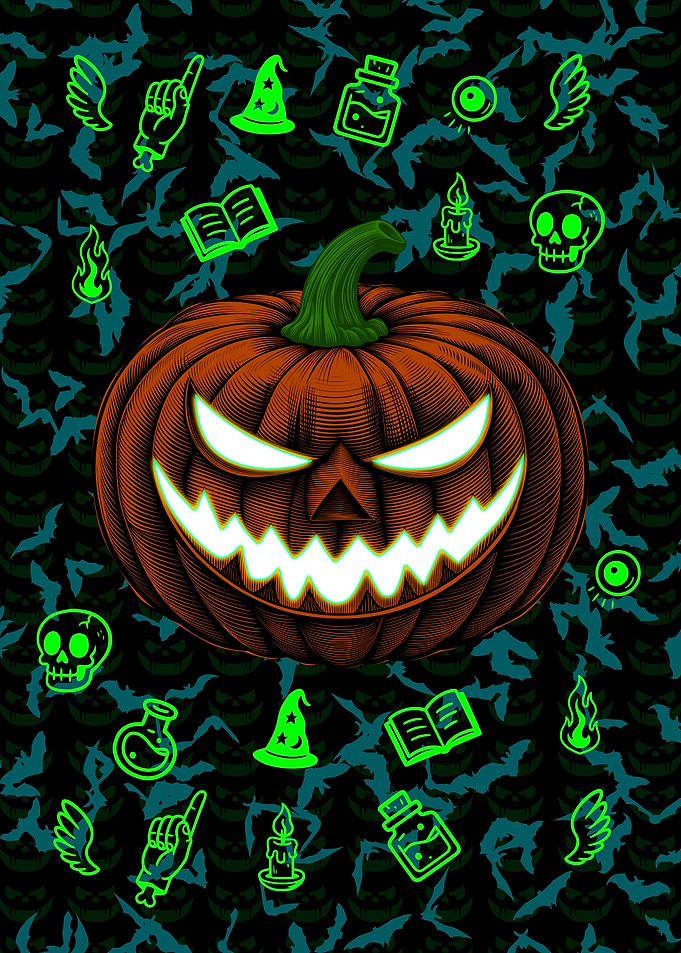 Halloween Pumpkin with Spooky Icons