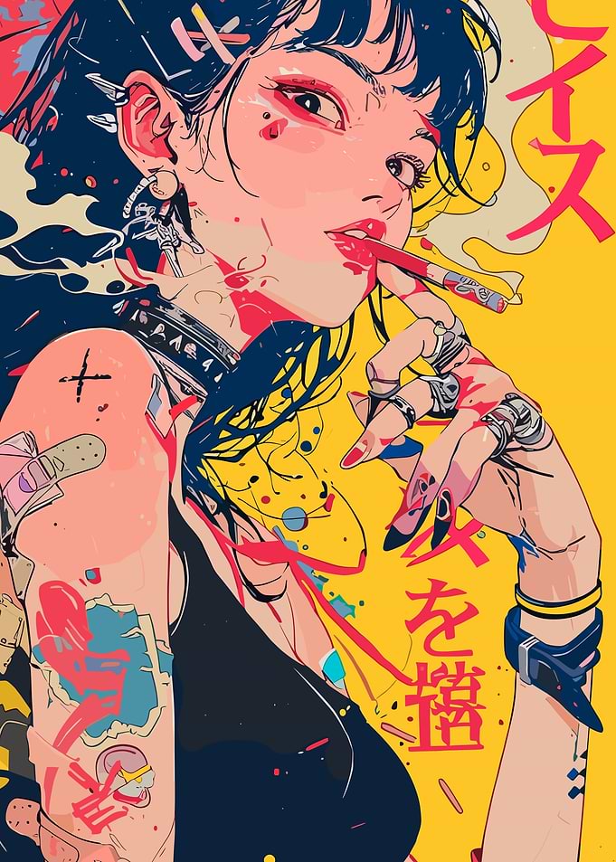 Stylish Woman Smoking with Tattoos