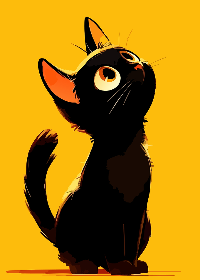 Cartoon Black Cat on Yellow Background