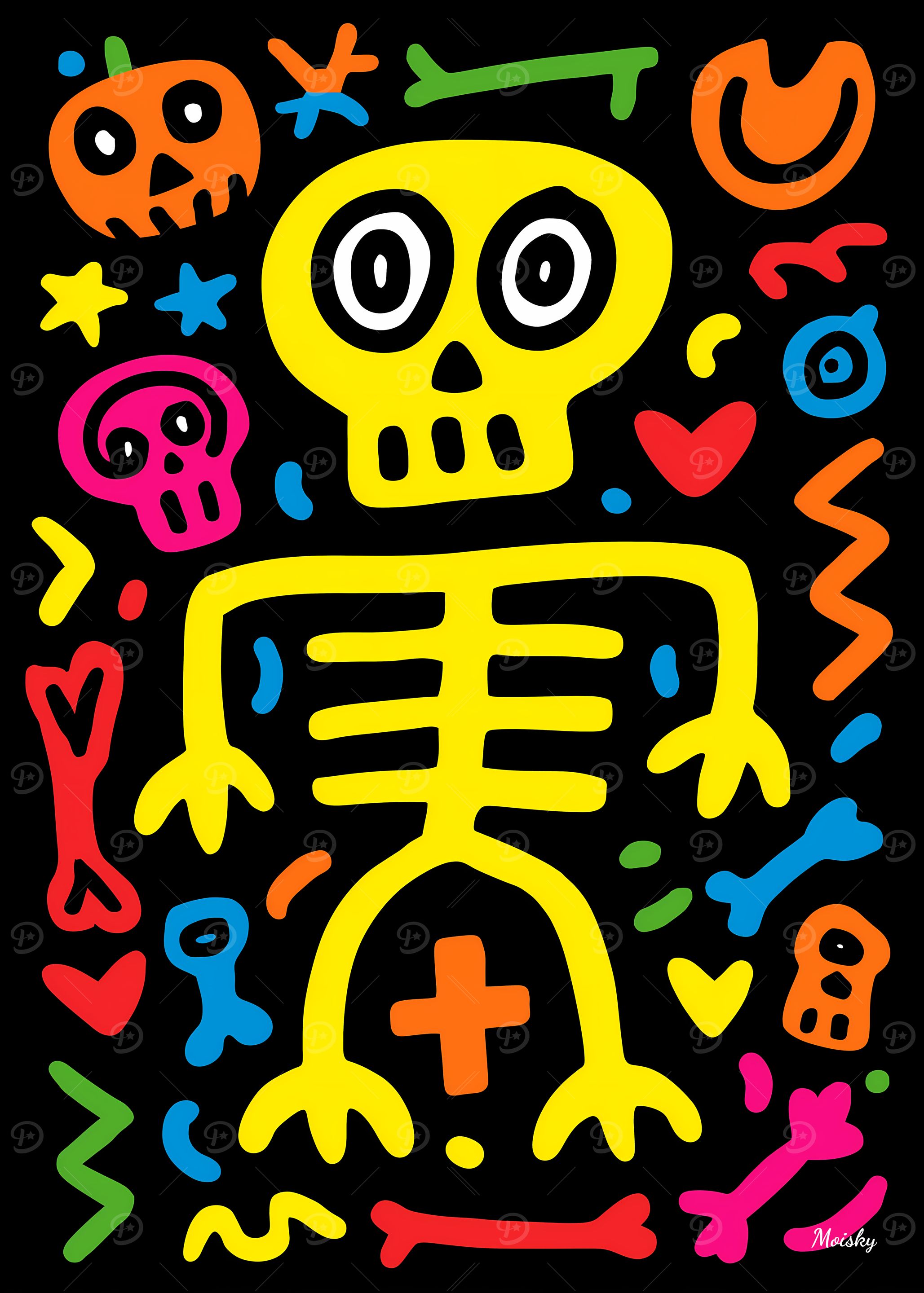 Neon Skeleton – Colorful Pop Art Bones Doodle