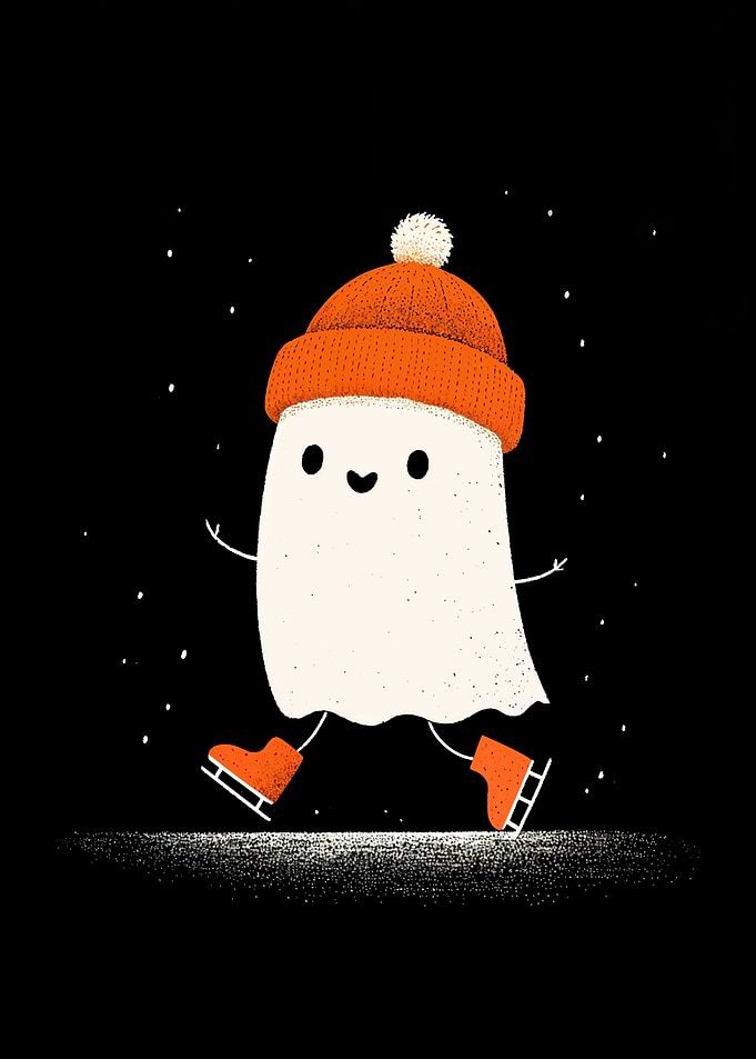 Cute Ghost Ice Skating in Winter