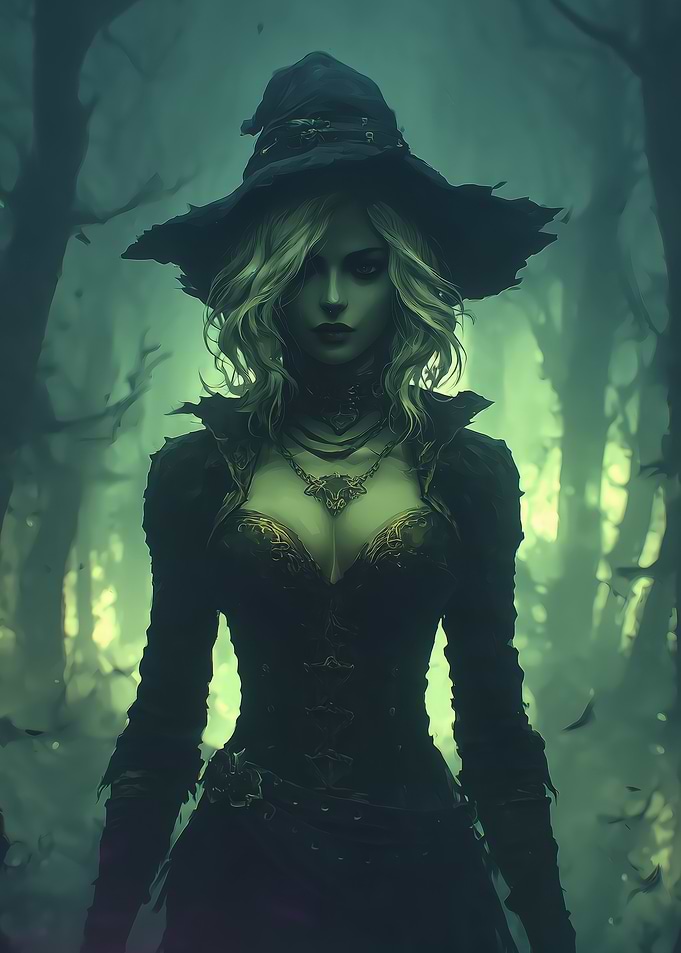 Mysterious Witch in Dark Forest