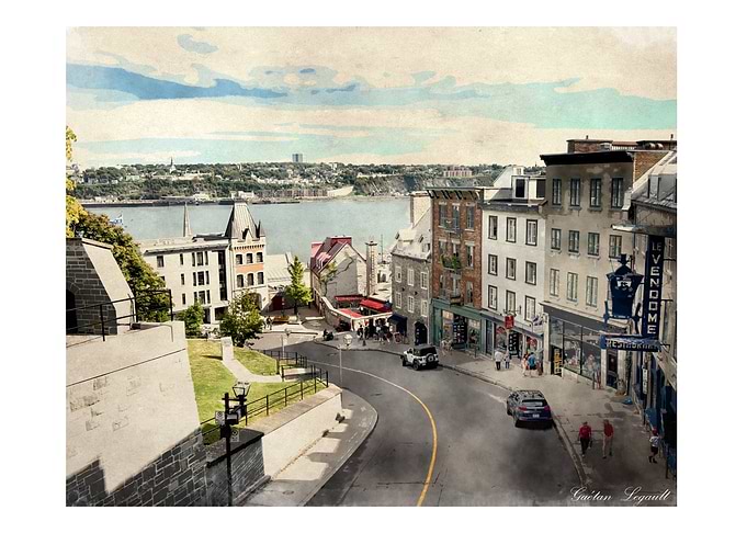 Quebec City street view painting