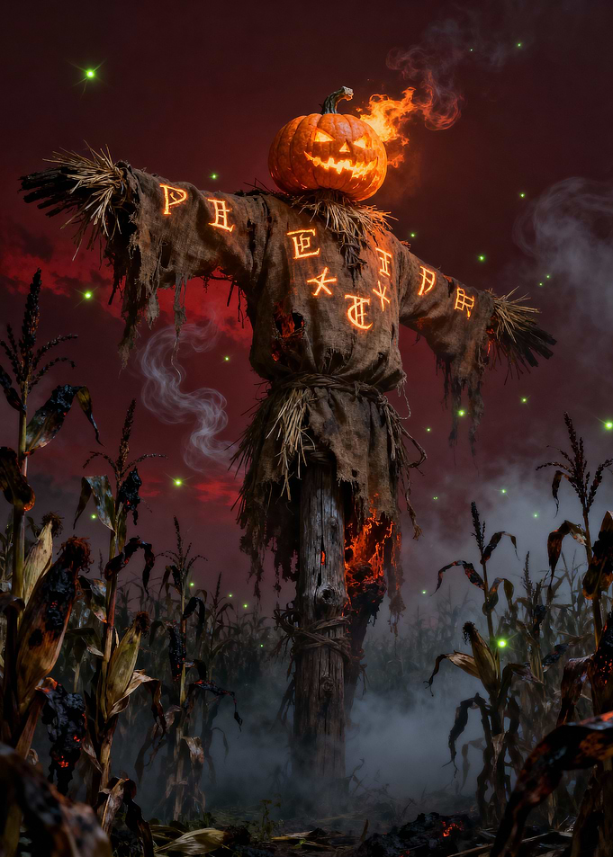 Halloween Scarecrow with Pumpkin Head