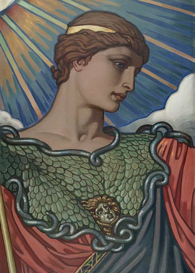 Classical Figure with Medusa Detail Painting
