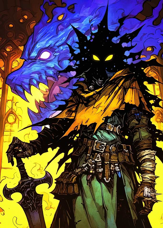 Dark Fantasy Warrior with Blue Beast