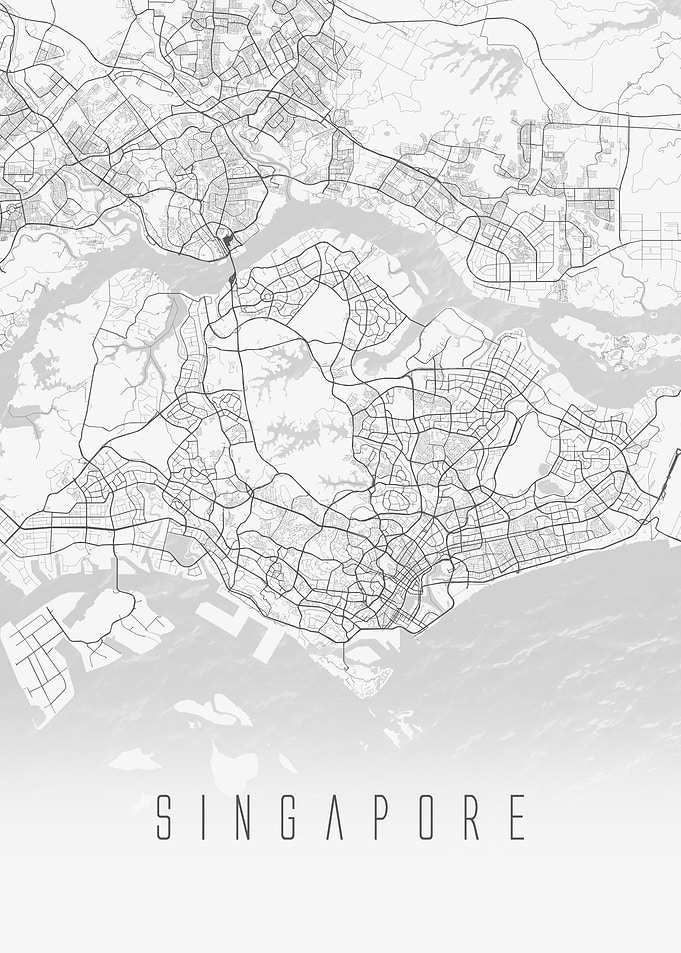 Minimalist Map of Singapore - Modern City Wall Art
