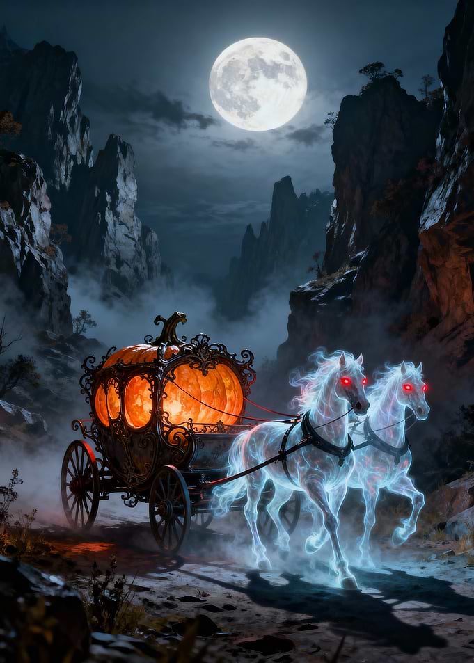 Pumpkin Carriage with Ghostly Horses