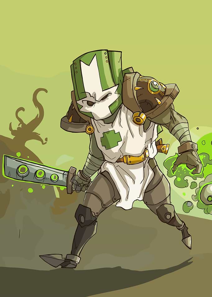 Cartoon Knight with Green Sword