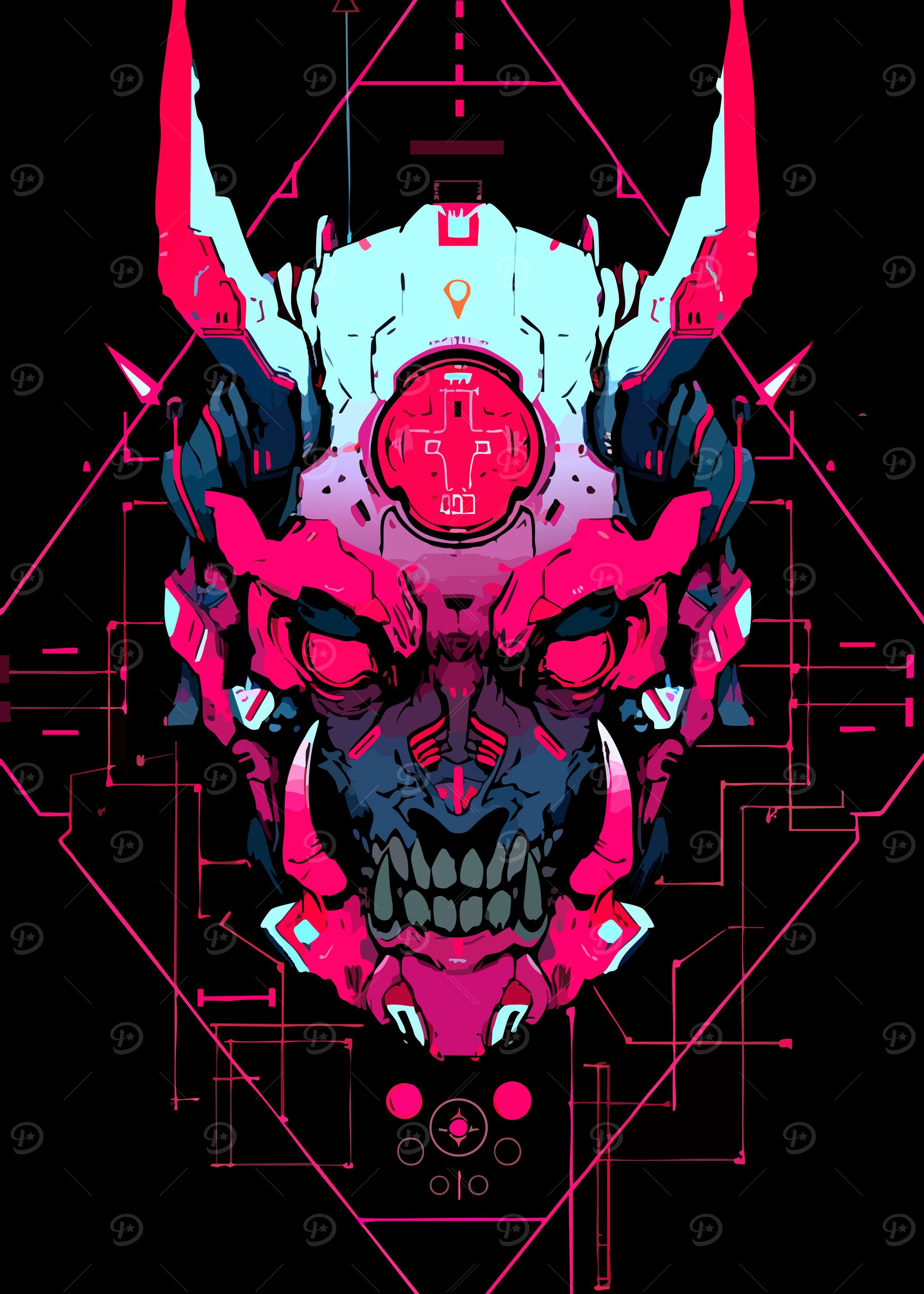 Cyberpunk Oni Mask Digital Art