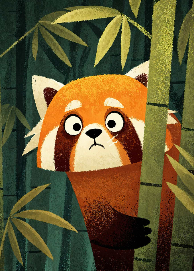 Red Panda Hiding in Bamboo Forest