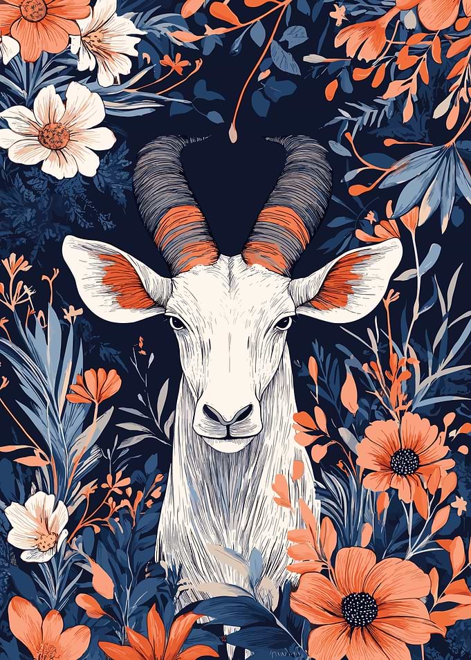 Antelope in Floral Garden Illustration