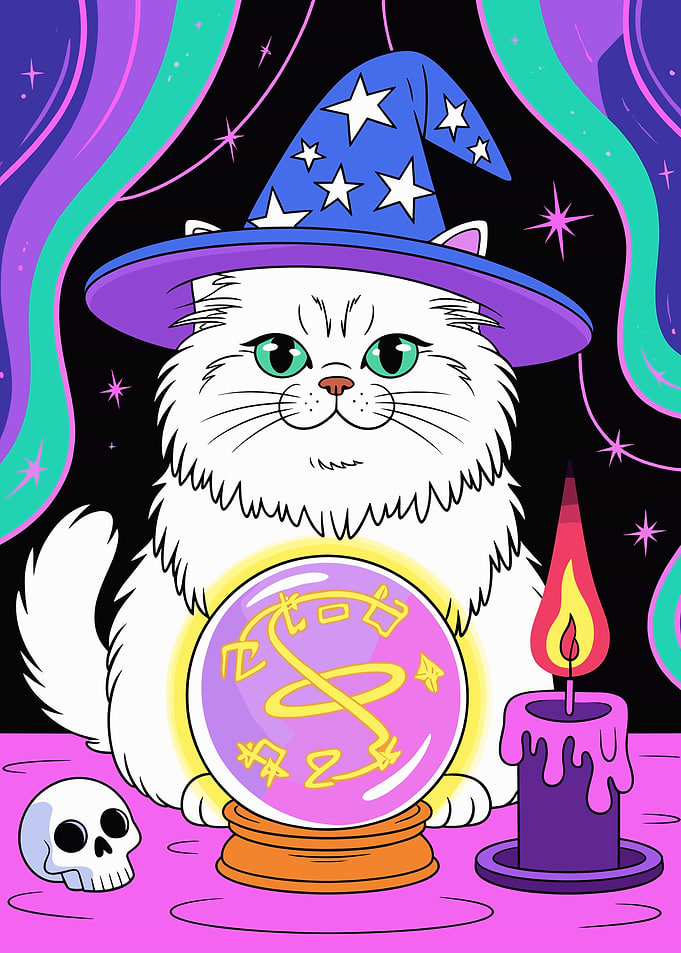 Wizard Cat with Crystal Ball