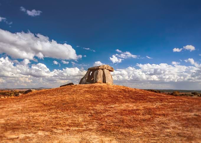 Anta do Tapadao, Crato, Portugal. 5000 year old Prehistoric Dolmen in a Mediterranean landscape.
